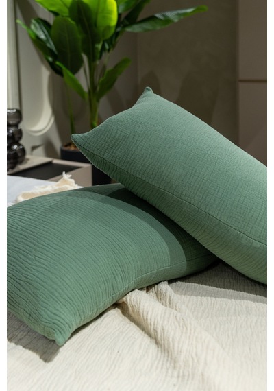 Haki Yeşili 4 Katlı Müslin Yastık Kılıfı 50x70cm 2adet