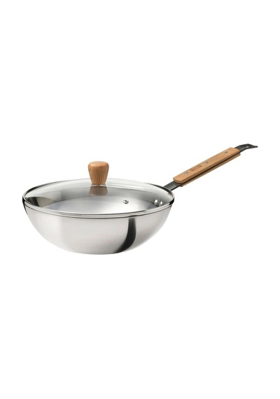 Ikea Vardagen Karbon Çelik Kapaklı Wok Tava 28 Cm Krom - Bej 2 Parça