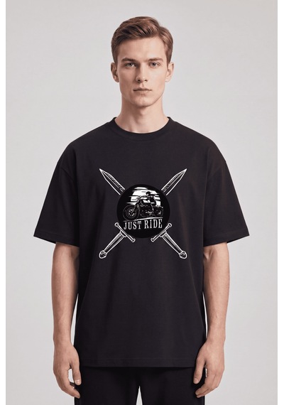 Black Nova Oversize Baskılı Unisex %100 Pamuk T-shirt Sunset Cross Siyah