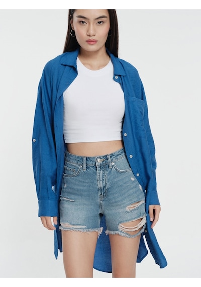 Oversize Kadın Tunic Saks Mavi