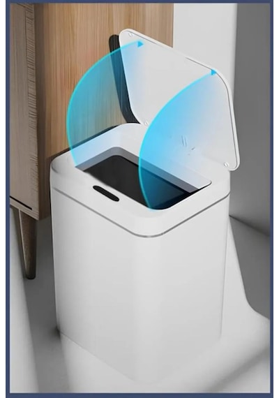 Sensörlü Otomatik Plastik Çöp Kovası 12 Litre + Deterjan Hazneli Silikon Klozet Fırçası Beyaz