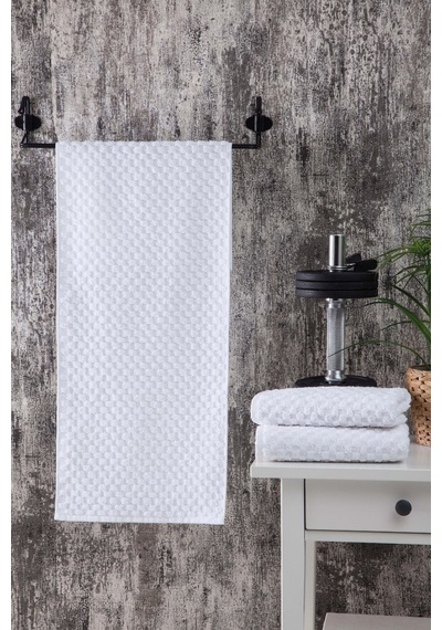 Eumenia 30 x 90 CM Kare Desen Beyaz Spor Havlusu