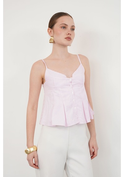 Verymoda Çizgili Askılı Bluz D2791 Pembe