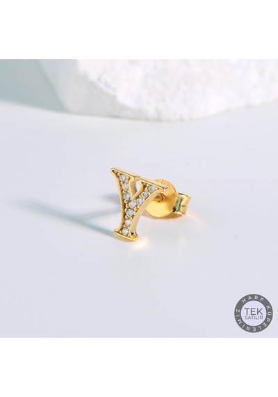 Goldkupe 14 Ayar Altın Taşlı Y Harf Küpe 0,52 Gr-6310