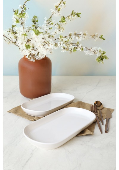 Beyaz Noyan Kayık Tabak 28 Cm 2 Adet 006