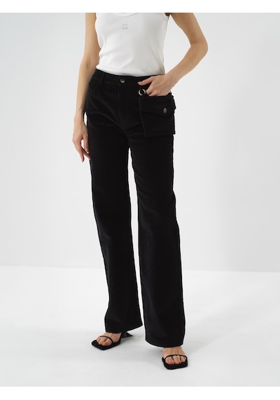 Xint Siyah Lüks Dokulu Soft Kadife Oversize Pantolon 201305