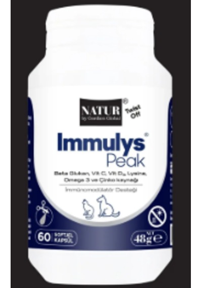 Natur Immulys Peak 60 Twist-off Kapsül - Kedi & Köpek İçin L-lysine, Beta-glukan & Viral Enfeksiyon Kalkanı