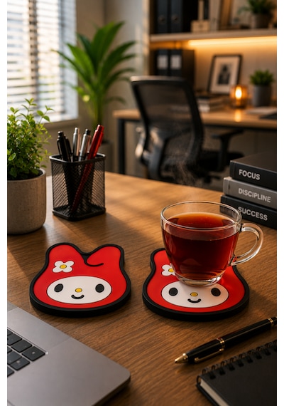 Kemboss Tavşanlı Bardak Altlığı 2'li Set - Pvc Kaydırmaz Bardak Altlığı Kahve Kupa Çay Bardağı Altlığı Masa Koruyucu Çok Renkli