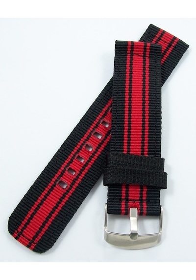 Kumaş Perlon Siyah Kırmızı 22Mm Spor Saat Kordonu Kayışı Nato
