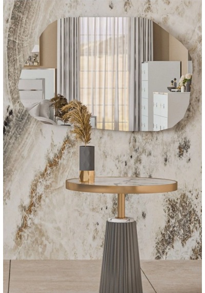 Asimetrik Ayna, Dekoratif Ayna, 85 55 Cm Konsol Aynası, Dresuar Aynası, Tuvalet Aynası. 85 X 55 Gümüş