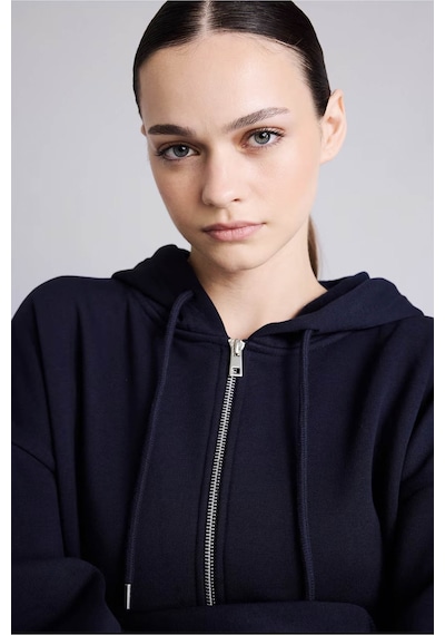 Defacto Pamuklu Oversize Kapüşonlu Lacivert Kadın Sweatshirt V4233az/nv241