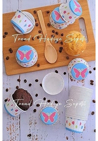 Beyaz Kelebek Desenli Renkli Muffin Cupcake Kalıbı Kek Kapsülü 50&apos Li .