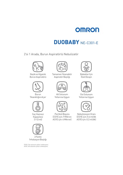 Omron DuoBaby, Burun Aspiratörlü Alt ve Üst Solunum Yoluna Uygun Nebulizatör