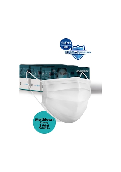 Medizer Meltblown Beyaz Cerrahi Maske, 3 Katlı, Telli, 150 Adet