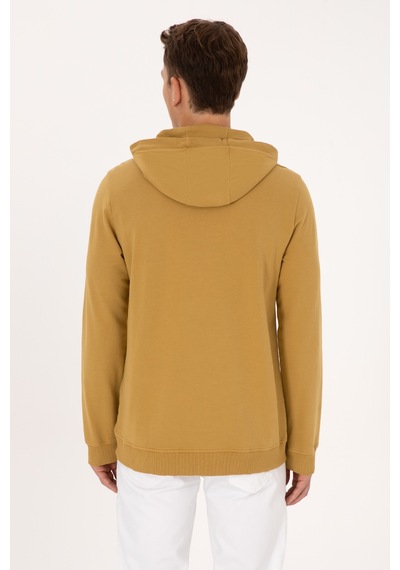 U.S. Polo Assn. Erkek Regular Fit Kapüşonlu Yıkamalı Hardal İnce Sweatshirt 50315493-VR151