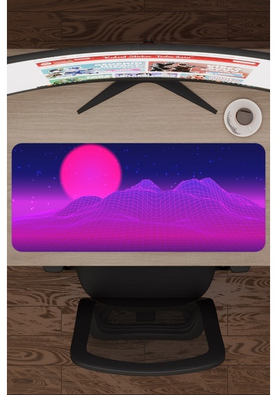 Vaporwave Grid Kaymaz Dikişli Kauçuk Oyuncu Mousepad V2 - 70x30 Xl Gaming Mouse Pad Fare Altlığı