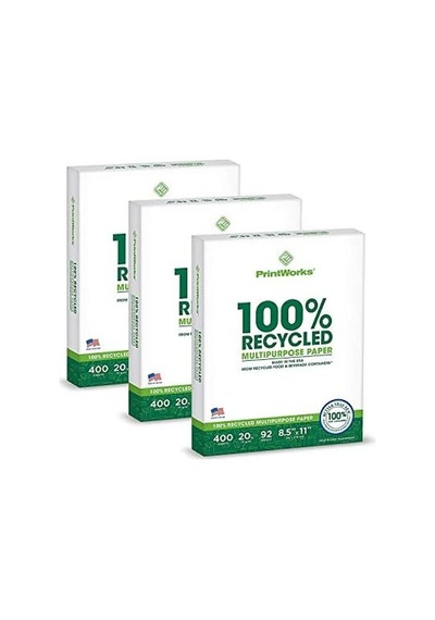 Printworks Yüzde 100 Geri Dönüşümlü Çok Amaçlı Kağıt, 9,1 Kg, 92 Parlak, 8,5 X 11 İnç, 3 Paket 400 Yaprak, Toplam 1200 Yaprak 00018-3 , Beyaz