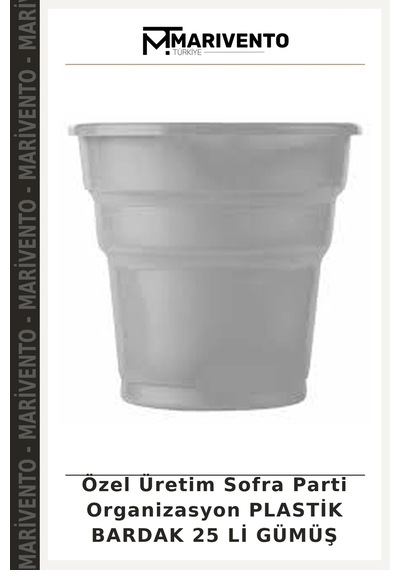 Özel Üretim Sofra Parti Organizasyon Plastik Bardak 25 Li Gümüş