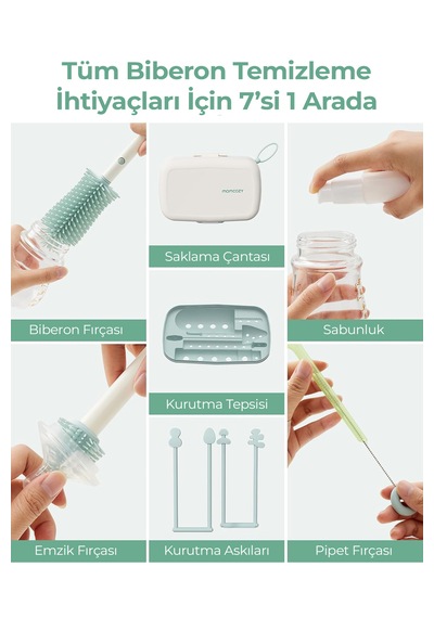Momcozy Biberon Fırça Seti 7 Si 1 Arada Bebek Biberonu Fırça Seti Ve Kurutma Standı