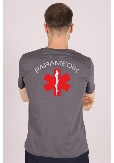 Gri Paramedik V Yaka Tişört Unisex