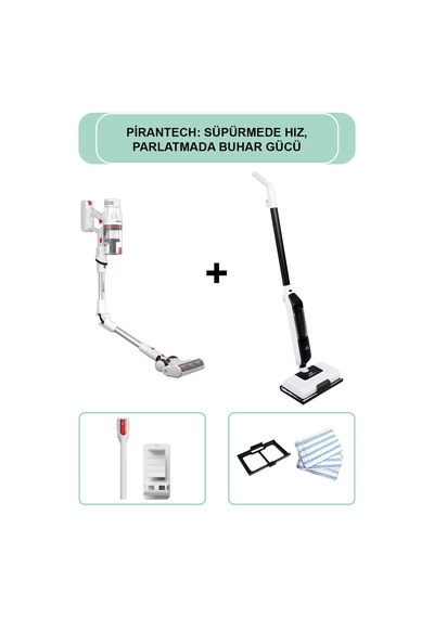 Pirantech ES-330 Kablosuz Dikey Süpürge & CB-702 Profesyonel Buharlı Mop & Temizleyici