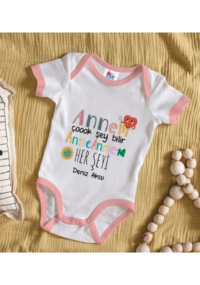 Bk Gift Bk Kids Kişiye Özel Pembe Bebek Body Zıbın - Model 74 12-18 Ay