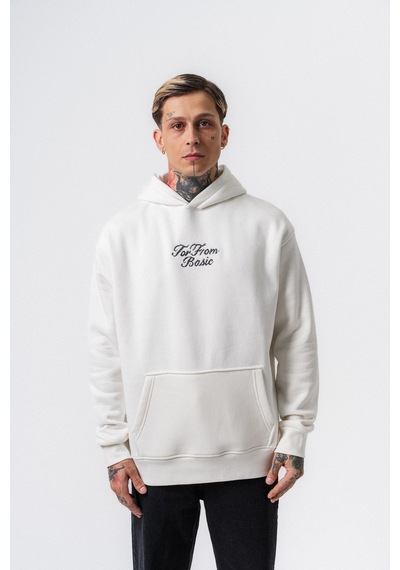 Respire Erkek Far From Basic Nakışlı Kapüşonlu Oversize Hoodie Ekru