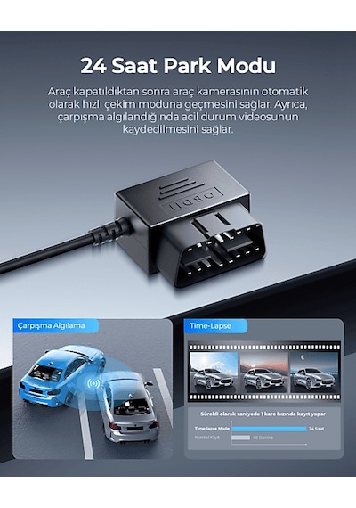 Azdome OBD Hardwire Kit Type-C Giriş 7/24 Park Modu Destekli Güç Adaptörü