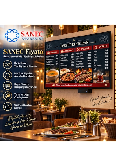 Sanec Restoran & Kafe  Tabelası 32" Hdmı Ekranlı Dijital  Tabelası Sistemi