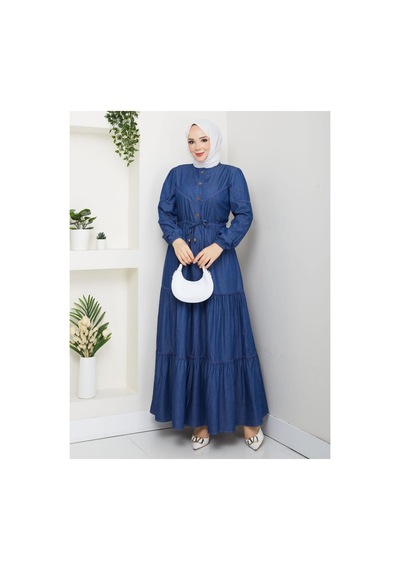 Hb Harma Time Butik Kadın Dantel Detaylı Düğmeli Ve Bağcıklı Koyu Kot Mavi Elbise Mavi Mavi Hb Harma Time Butik Kadın Dantel Detaylı Düğmeli Ve Bağcıklı Koyu Kot Mavi Elbise Mavi Mavi