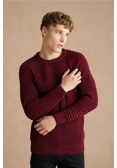 Erkek Bordo Nevrüllü Bisiklet Yaka Triko Kazak-trzcm28888r07s Bordo