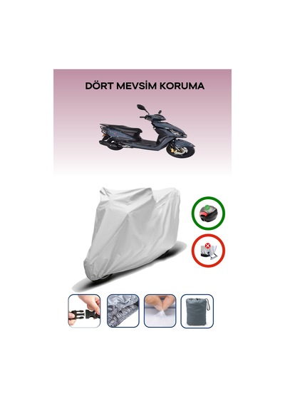 Gri Arka Çanta Uyumlu Arora Quantum 50 Uyumlu Motosiklet Brandası Motor Örtüsü