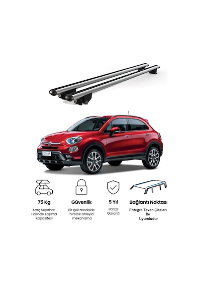 Kanca Fiat 500x 2014 Ve Sonrası Uyumlu Gri Kilitli Ara Atkı 120cm Port Bagaj Tavan Barı