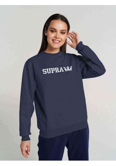 Araba Supra King Logo Baskılı Indigo Mavi Kadın Sweatshirt
