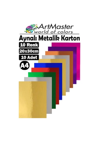 Aynalı Metalik Fon Kartonu 20x30 Cm 10 Renk 1 Paket Dekoratif Pırıltılı Folyo Kağıt Okul Sınıf Renkli Çok Renkli