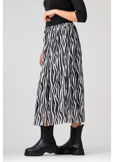 Bold & Young Kadın Siyah Beyaz Zebra Baskılı Astarlı Beli Lastikli Tül Etek
