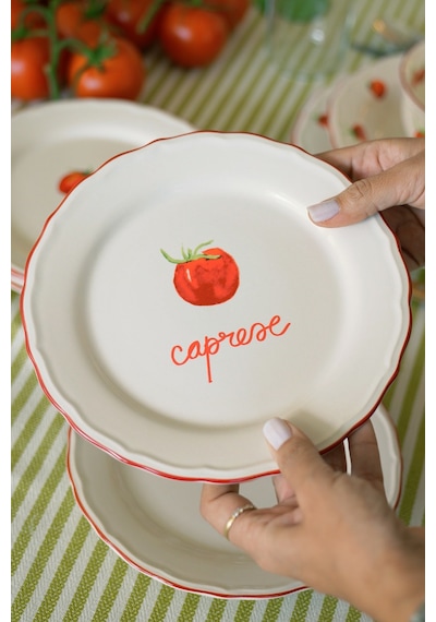 Rakle x Bengi Kurtcebe Pomodoro Stoneware 4'lü Meze Tabağı Seti 21 cm