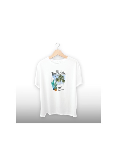 Tropical 1980 Detaylı Unisex Tişört Beyaz