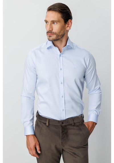 Igs Mavi Slim Fit Dar Kalıp Klasik Yaka Düz Uzun Kollu Cepsiz %100 Pamuk Gömlek-19998 Mavi