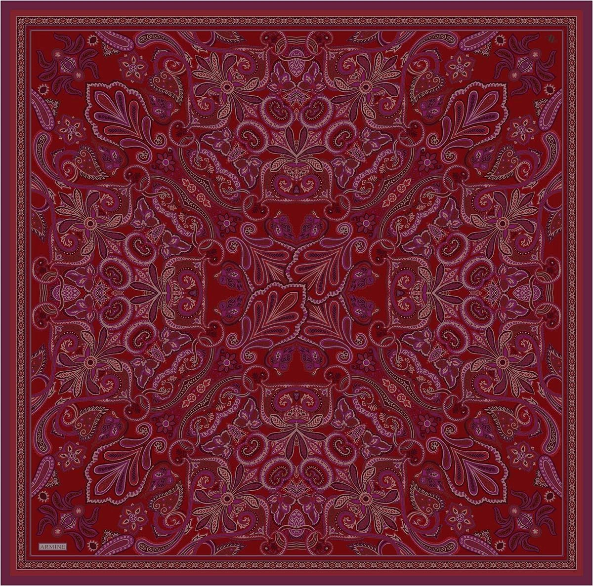 Armine Etnik Desen Saf İpek Twill Eşarp 9421d 85 Kırmızı