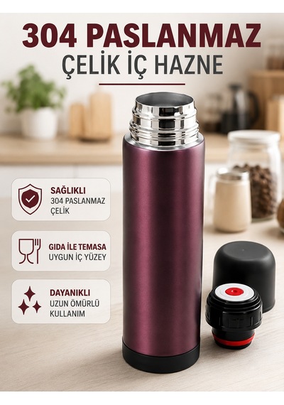 Paslanmaz Çelik Seyahat Termosu Tek Tuşlu Vakumlu Kahve Ve Çay Termosu Sarı