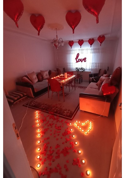 Kalp Mum, Love Ve Kalp Balon, Gül Yaprağı, Tealight Mum Süsleme,