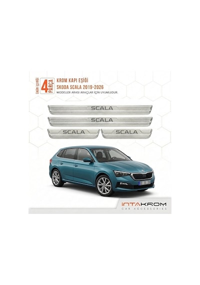 Skoda Scala 2019-2026 Uyumlu Satine Krom Kapı Koruma Eşiği 4 Parç