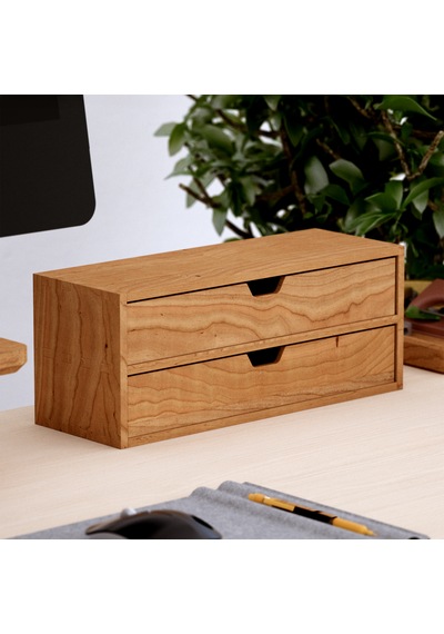Desna İki Katlı İki Çekmeceli Mini Dolap 34 Cm X 12.1 Cm X 13.6 Cm Woodsaka Doğal Ahşap