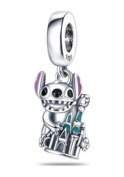 Stitch Ve Kalesi Sallantılı 925 Ayar Gümüş Charm