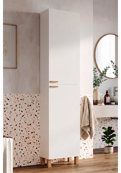 Oslo 2 Kapaklı Ahşap Ayaklı Çok Amaçlı Banyo Boy Dolabı Havluluk Düzenleyici Beyaz Ol3-w