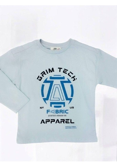 Çikoby Erkek Çocuk Grim Tech Yazılı İnce Uzun Kollu Pamuklu Tshirt-14867 Gri