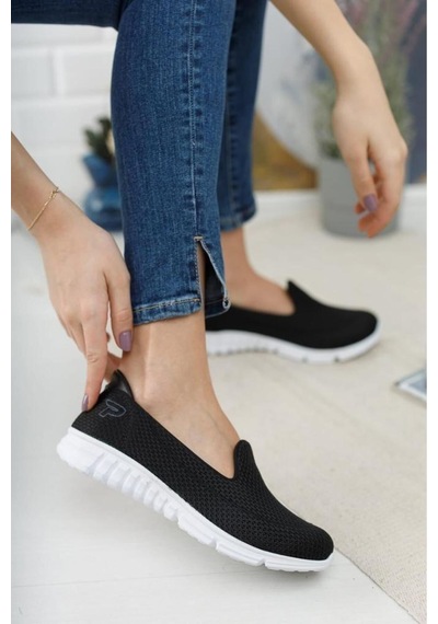 Craft Moda Kadın Ortopedik Hafif Taban Günlük Yürüyüş Ayakkabısı Esnek Rahat Sneaker Siyah Beyaz