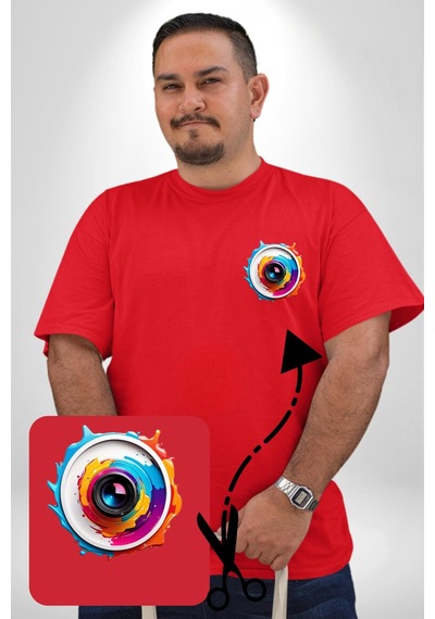 Angemiel Fotoğraf Makinesi Camera Lens Kırmızı Büyük Beden Kadın Basic Minimal Baskılı Tişört Kırmızı