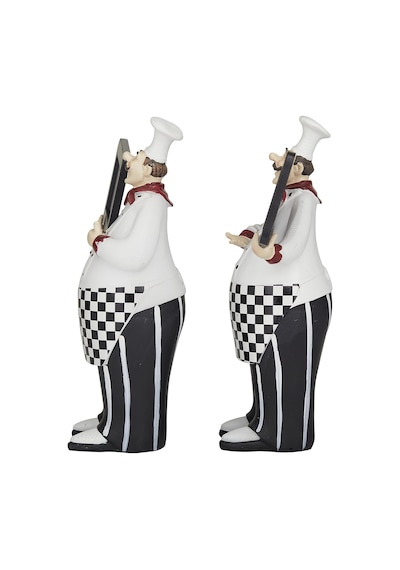 Polystone Şef Heykeli Seti, Kara Tahtalı Dekoratif Heykel, 2'li Set 30cm-33cm, Siyah